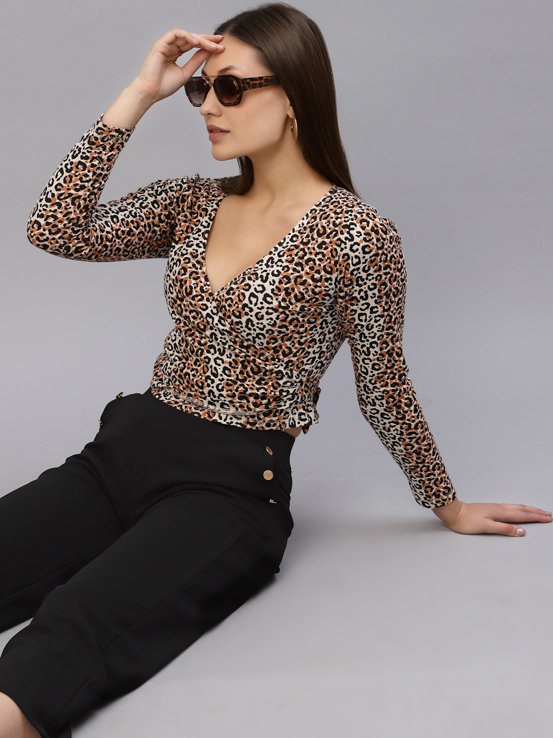 Rigo White & Black Animal Print Wrap Crop Top