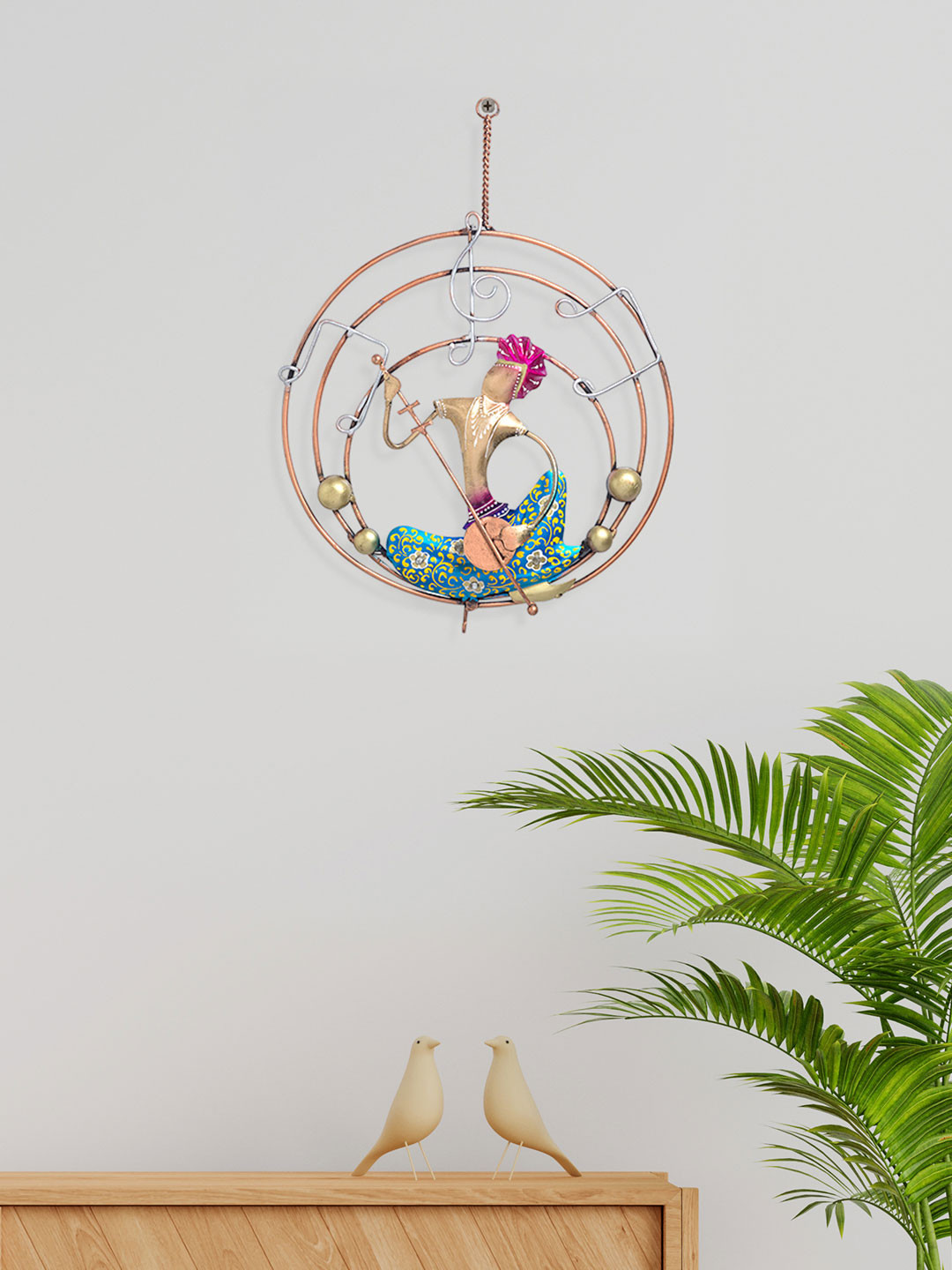 Golden Peacock Metal Ethnic Motifs Matte Hanging Hall Wall Hangings-15In