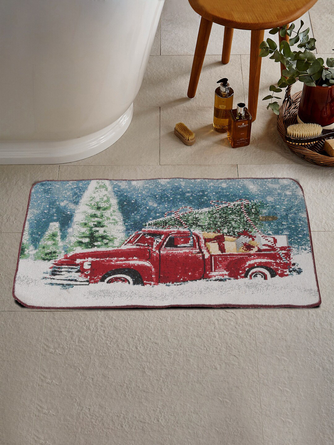 KLOTTHE Maroon Cartoon Characters Multicolor Printed 2000 GSM Bath Rugs