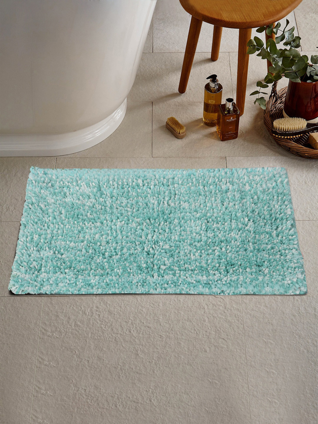 KLOTTHE Blue Woven Design 2000 GSM Bath Rugs