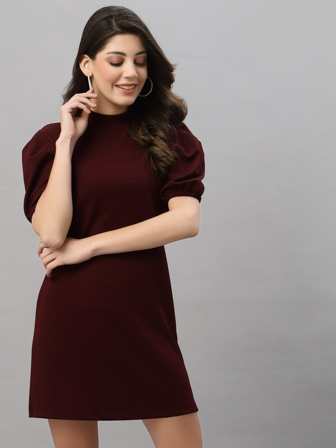 Style Quotient Maroon Crepe A-Line Mini Dress