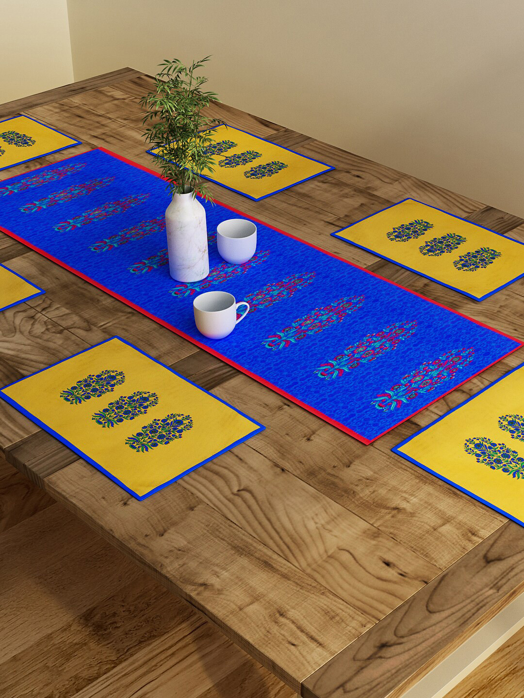 SEJ by Nisha Gupta Set of 6 Blue Table Placemats & Runner