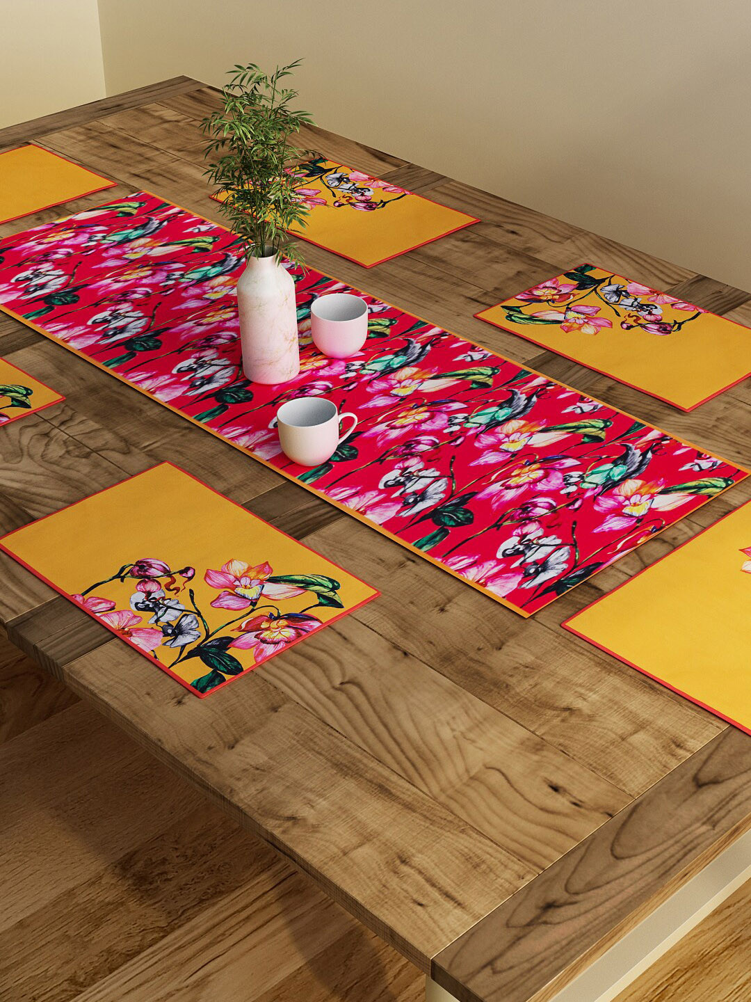 SEJ by Nisha Gupta  Pack Of 6 Red Floral-Printed Table Runners
