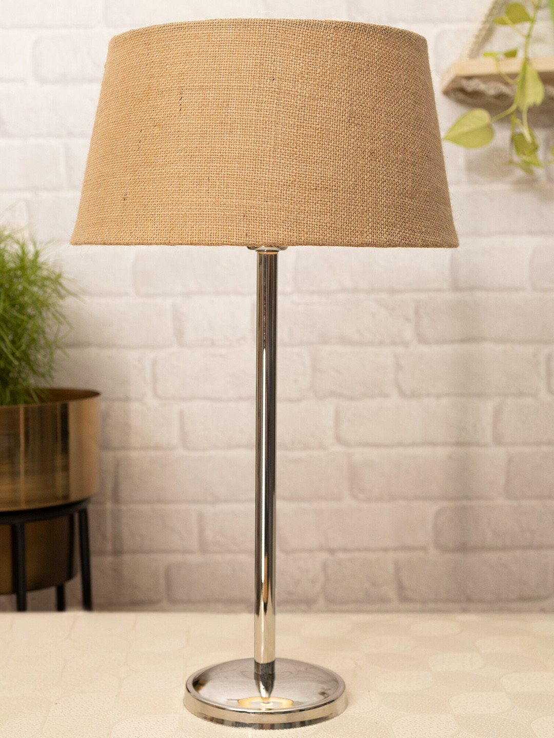 Homesake Beige & Steel Solid Table Lamp with Fabric Shade
