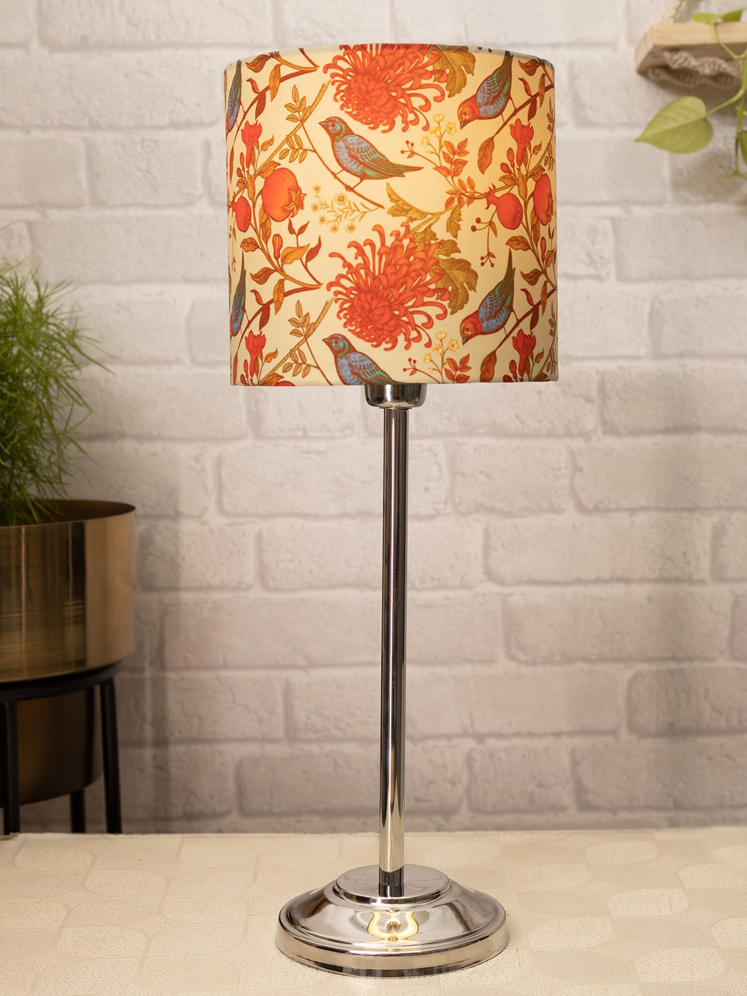 Homesake Orange Floral Printed Fabric Contemporary Table Lamp
