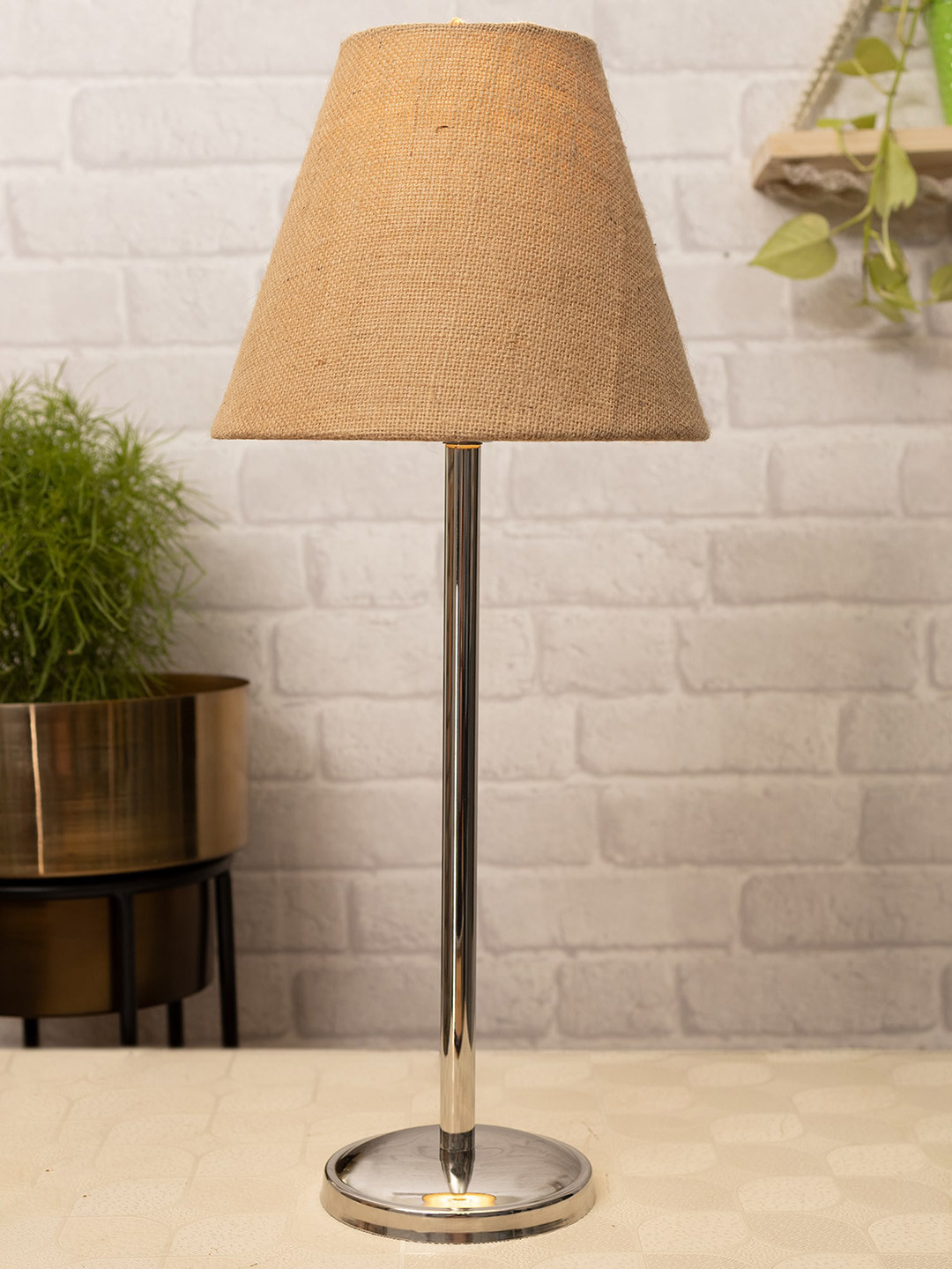 Homesake Beige Solid Table Lamp with Jute Shade
