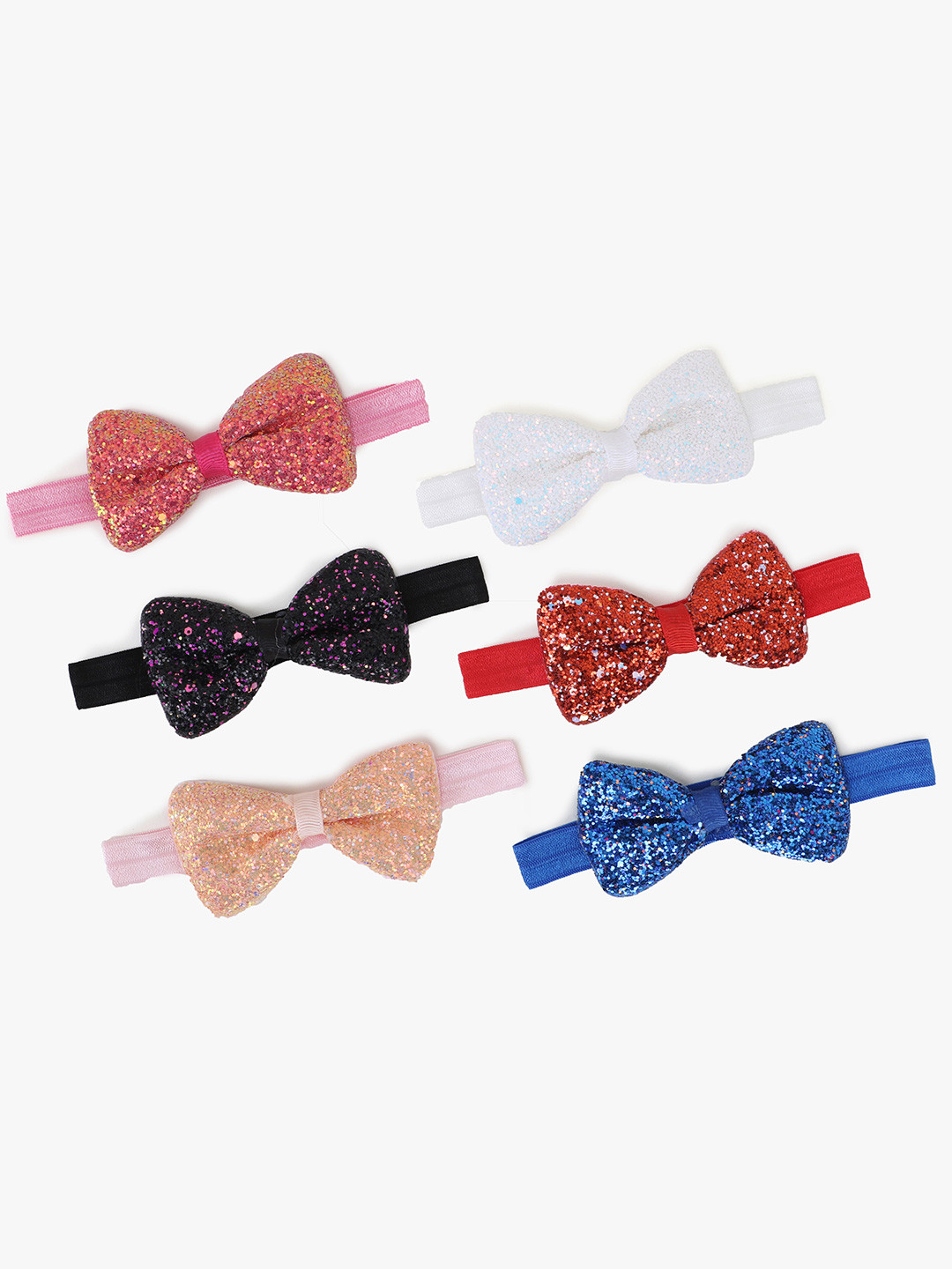 Krelin Girls Red & White Set Of 6 Shimmer Mini Boutique Elastic Crochet Hairbands