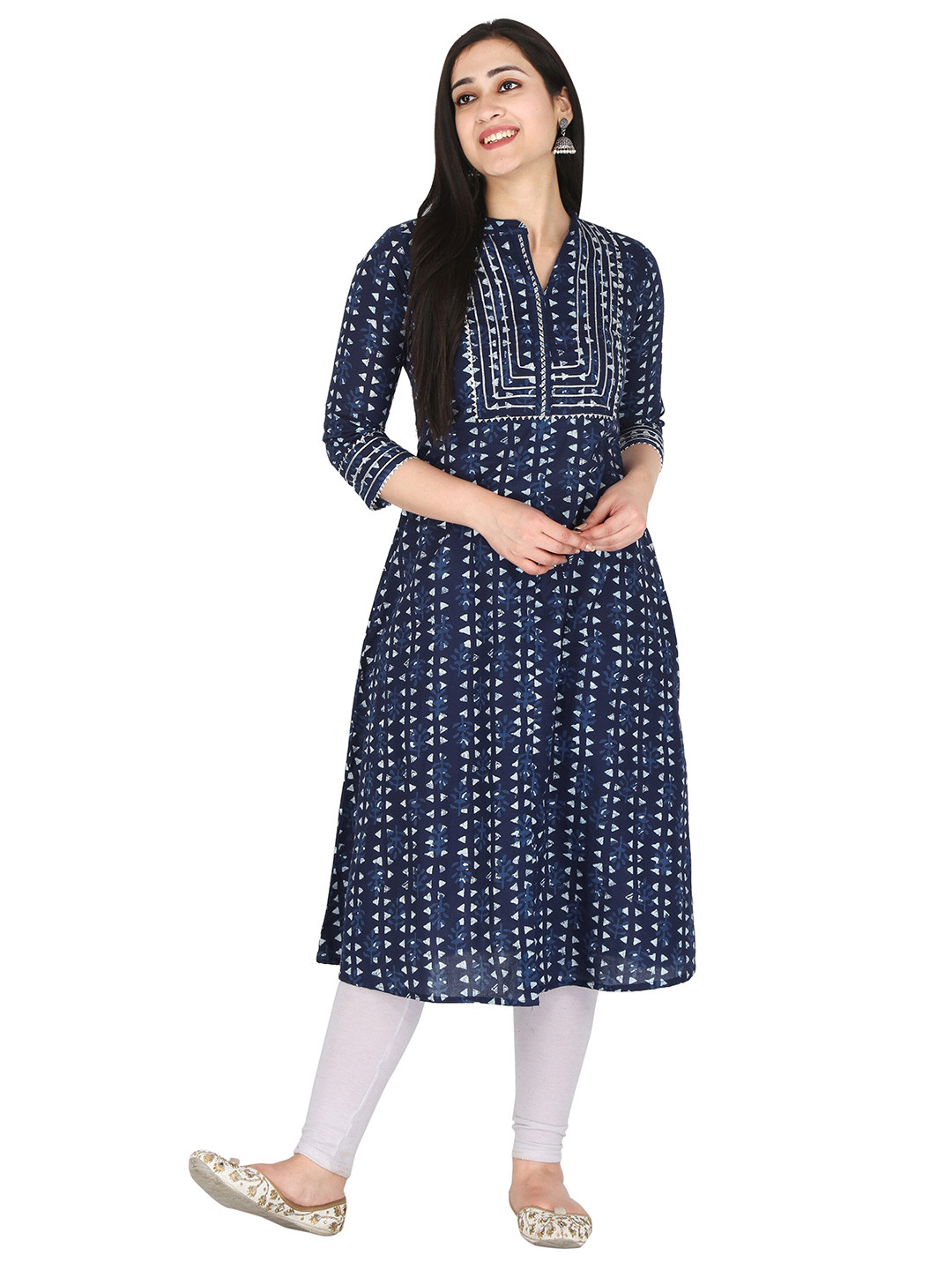 KANNAHI Women Pure Cotton Geometric Printed Women A-line Kurta