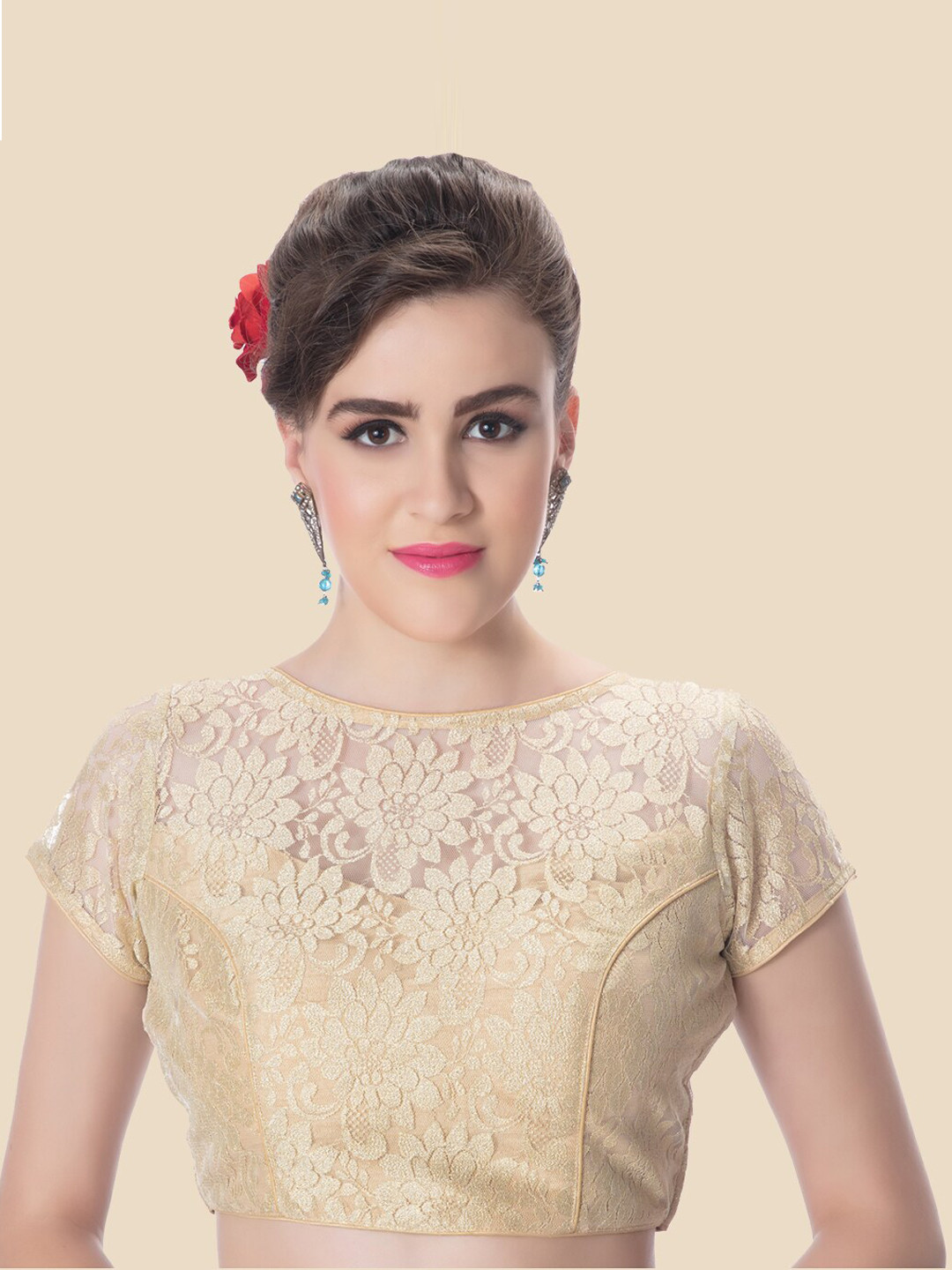 neckbook Gold-Coloured Woven Design  Readymade Saree Blouse