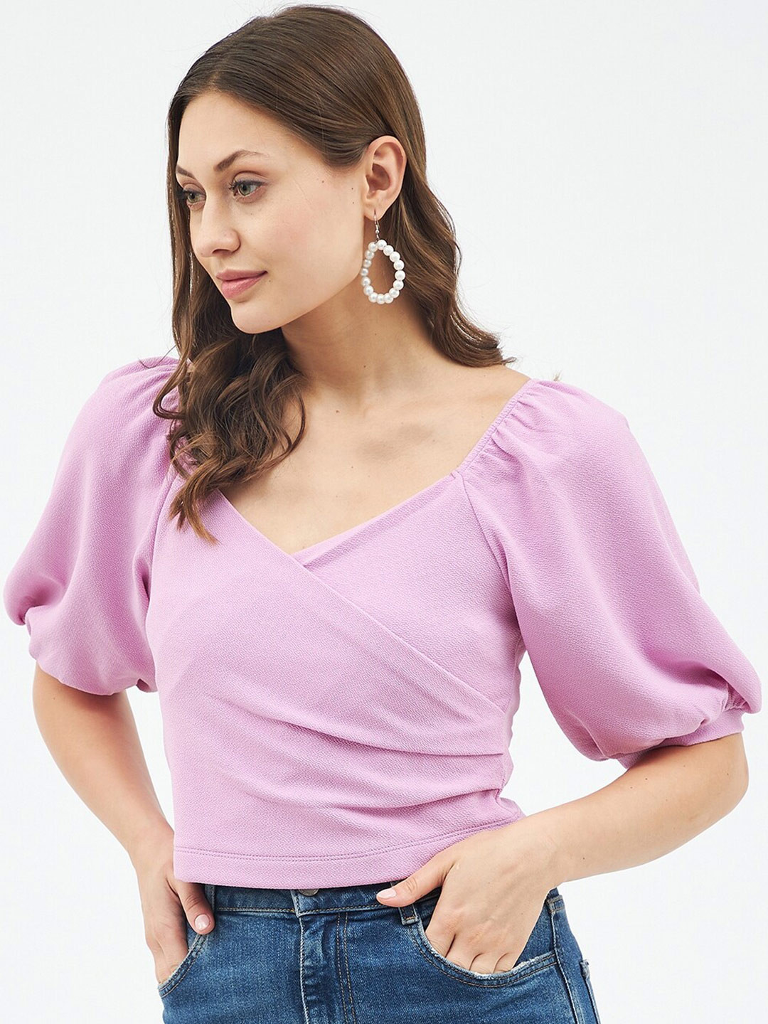 Harpa Women Purple Wrap Crop Top
