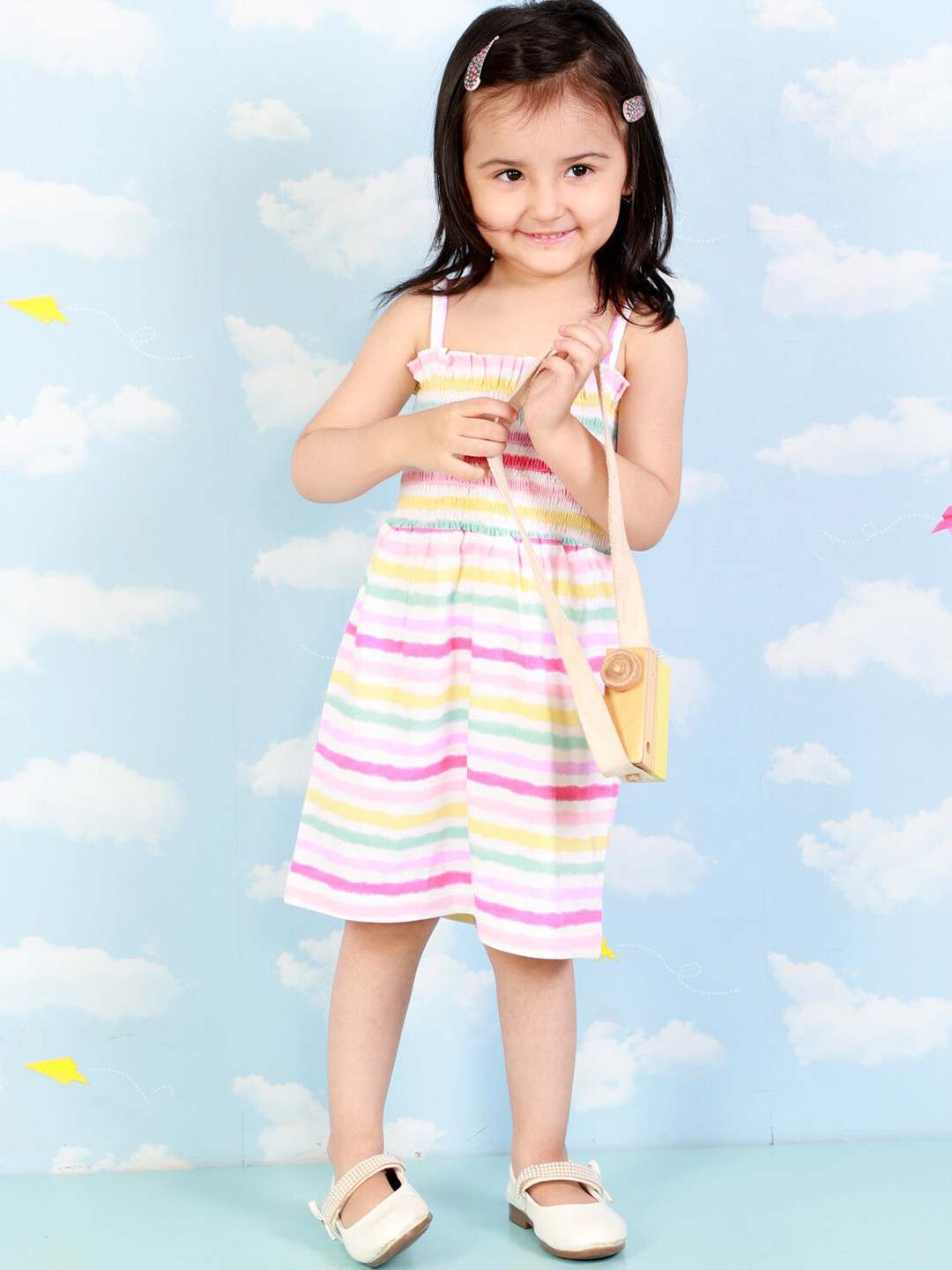 The Mom Store Purple & Green Striped Fit And Flare Dress