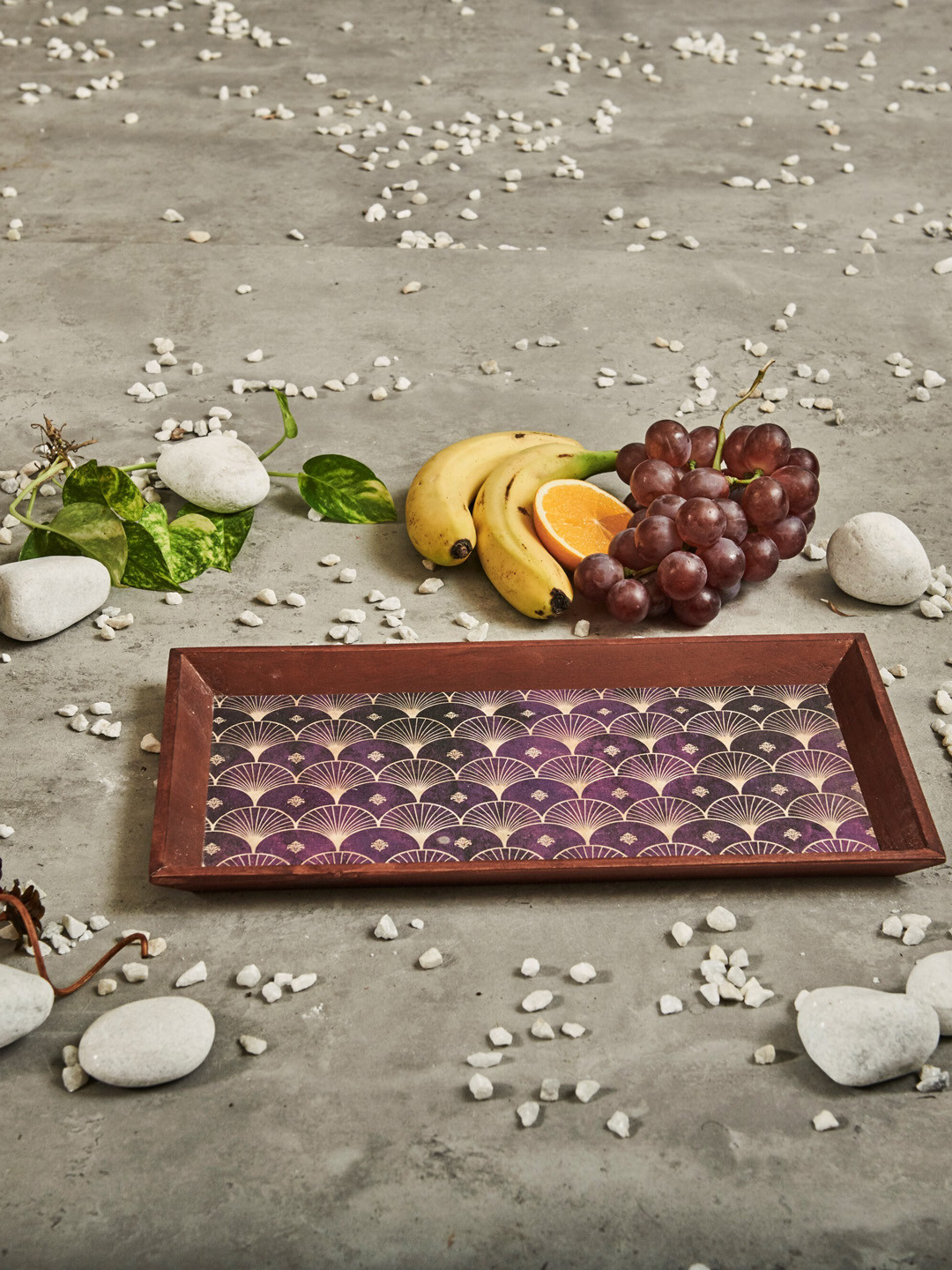 A Tiny Mistake Brown & Purple Printed Wooden Serving Tray