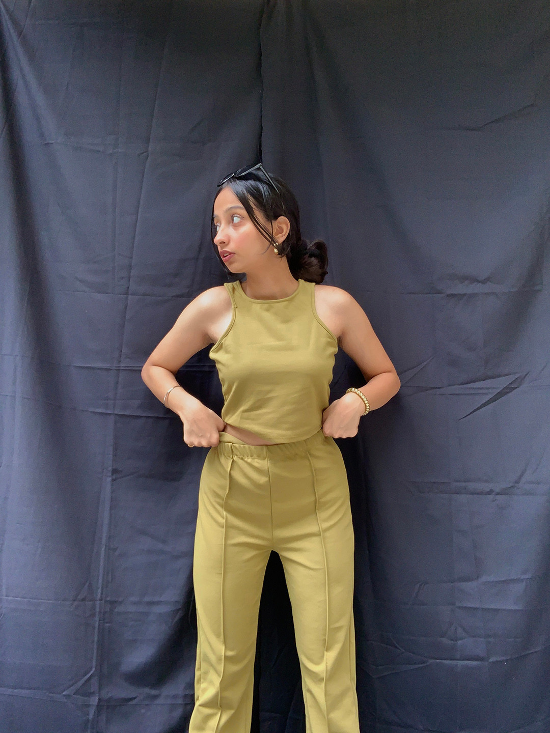 Tokyo Talkies Women Olive Solid Top with Trousers