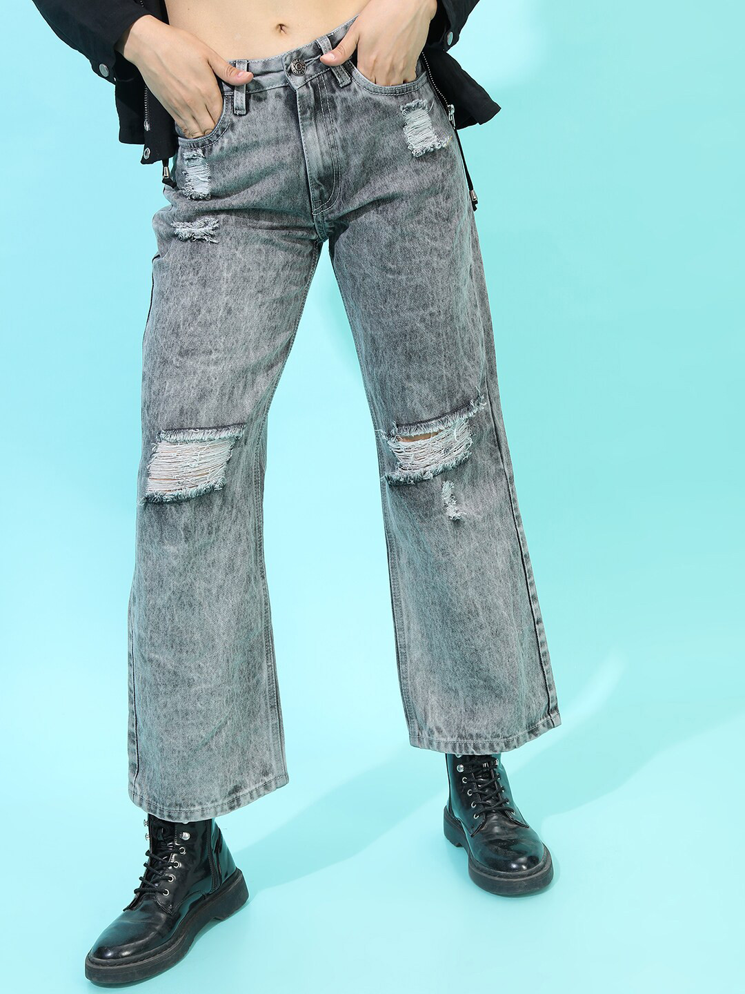 Tokyo Talkies Women Attractive Grey Straight Fit Jeans