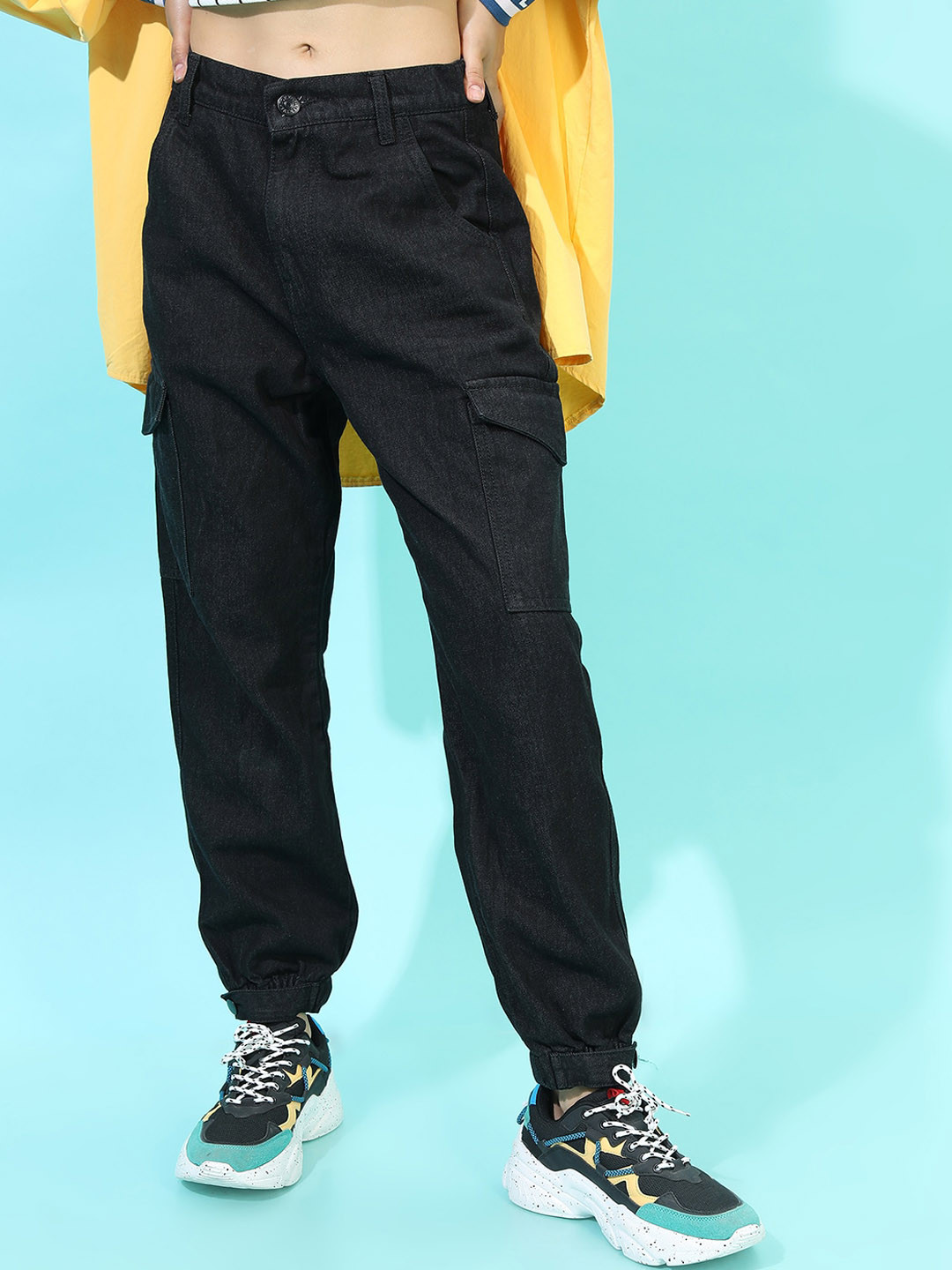 Tokyo Talkies Women Black Jogger Low Distress Jeans