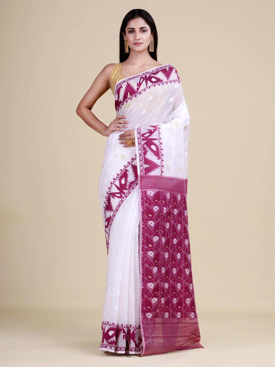 Laa Calcutta Purple & Purple Jute Silk Jamdani Saree
