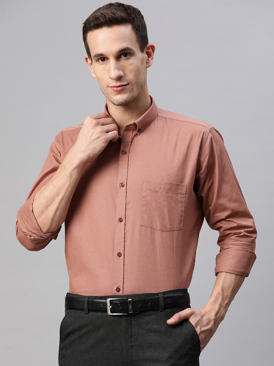 MANQ Men Rust Red Smart Formal Shirt