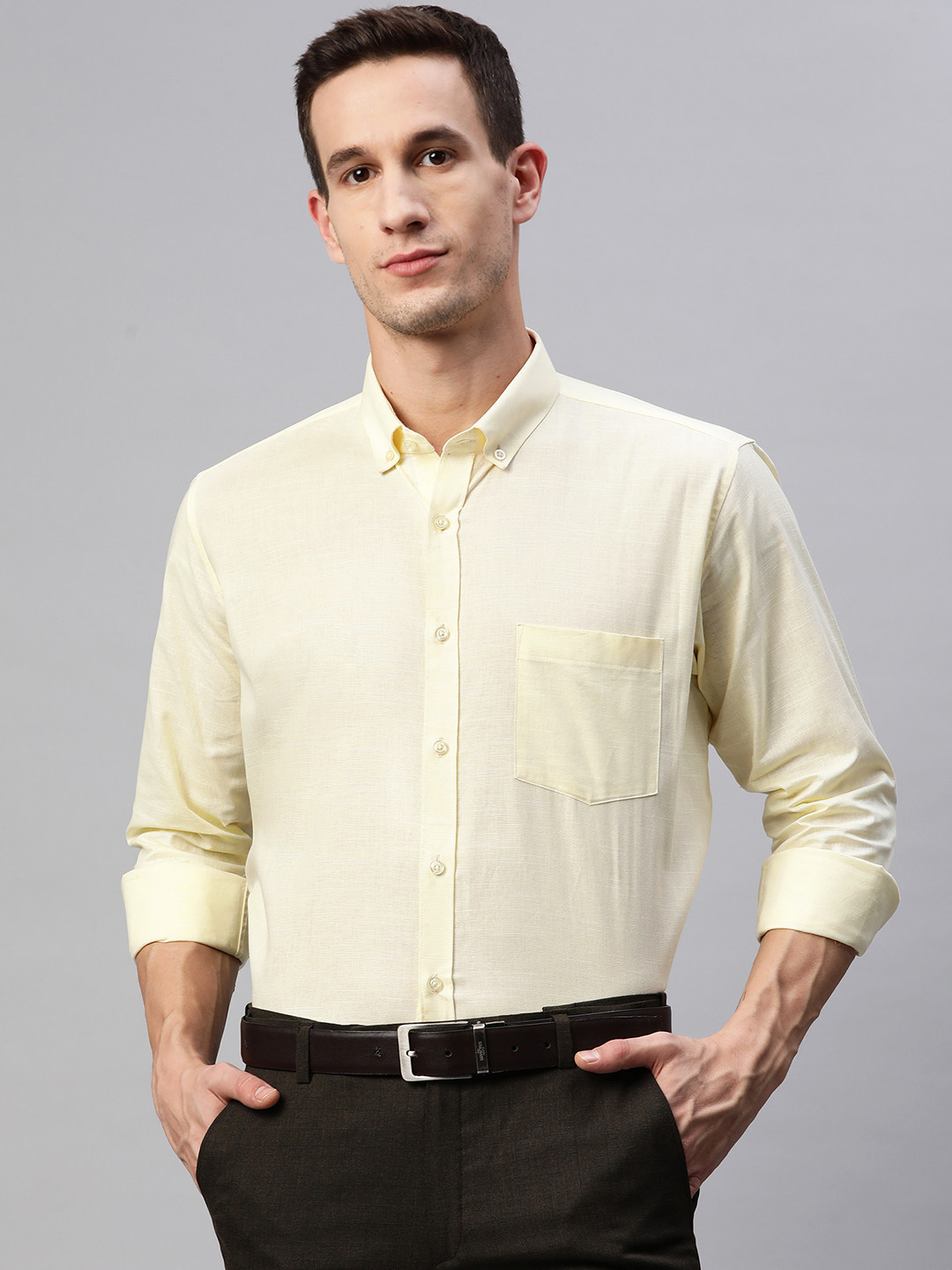 MANQ Men Yellow Smart Formal Shirt