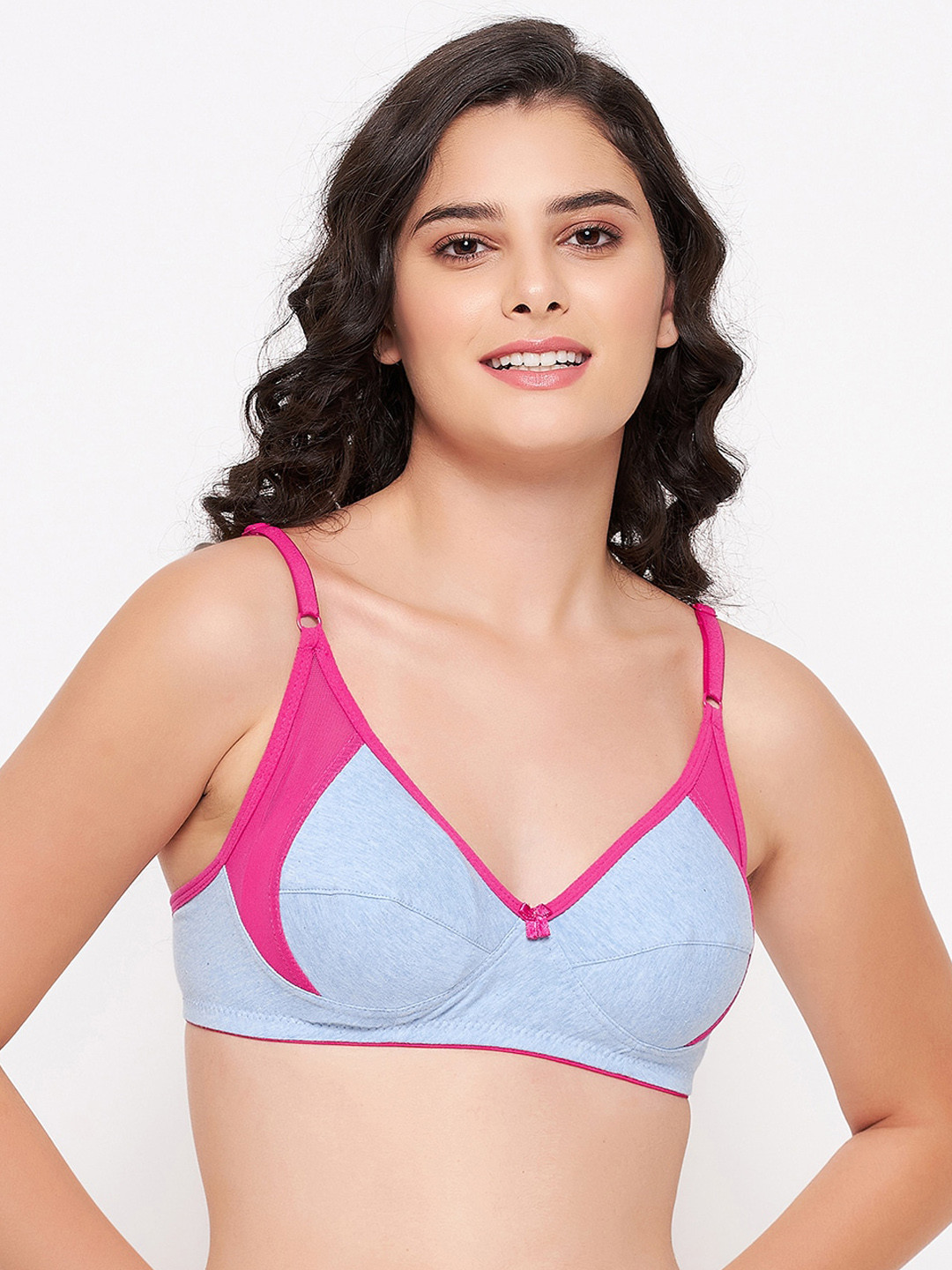 Clovia Women Blue & Pink Non-Padded Non-Wired Full Cup Bra
