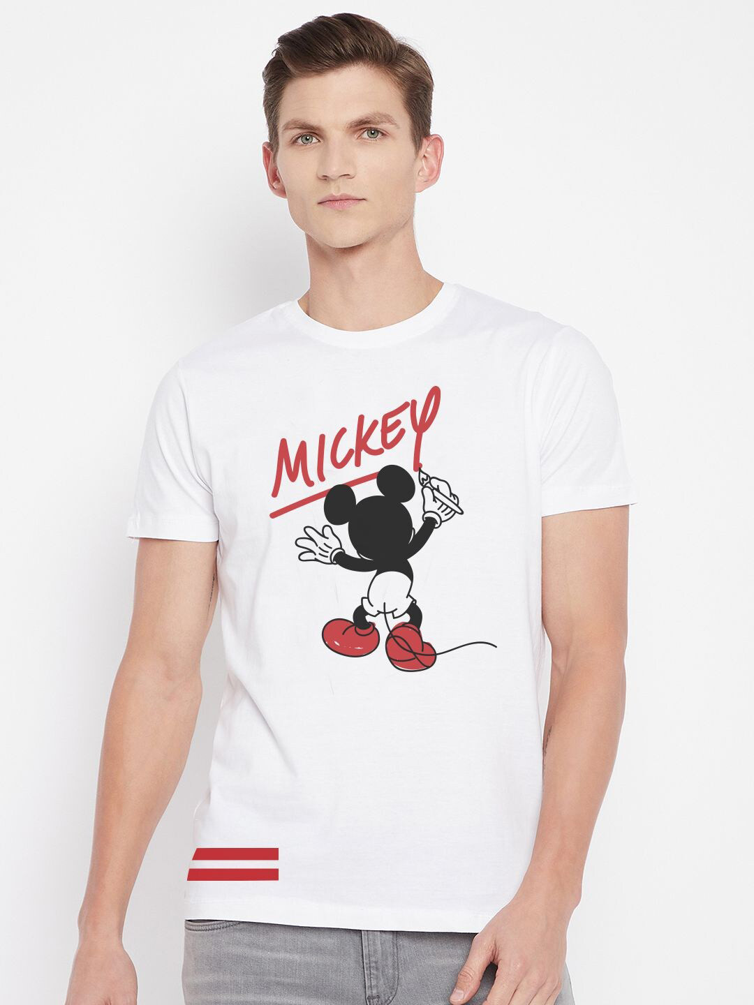 Kook N Keech Disney Men White Mickey Mouse Printed T-shirt
