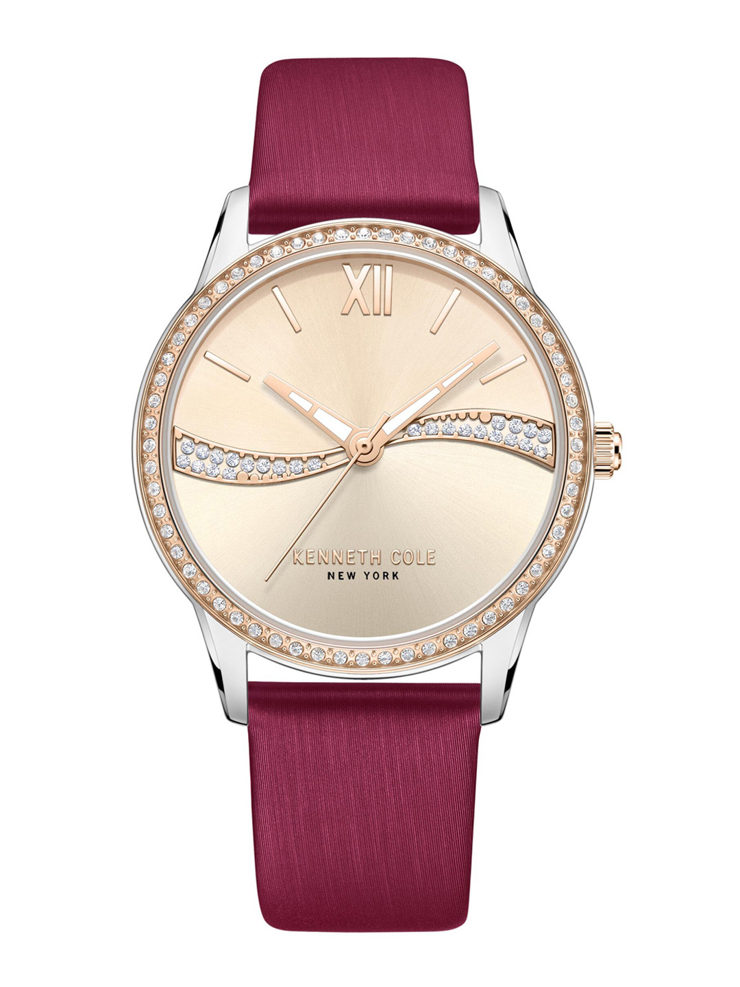 Kenneth Cole Men Gold-Toned Embellished Dial & Pink Leather Straps Analogue Watch