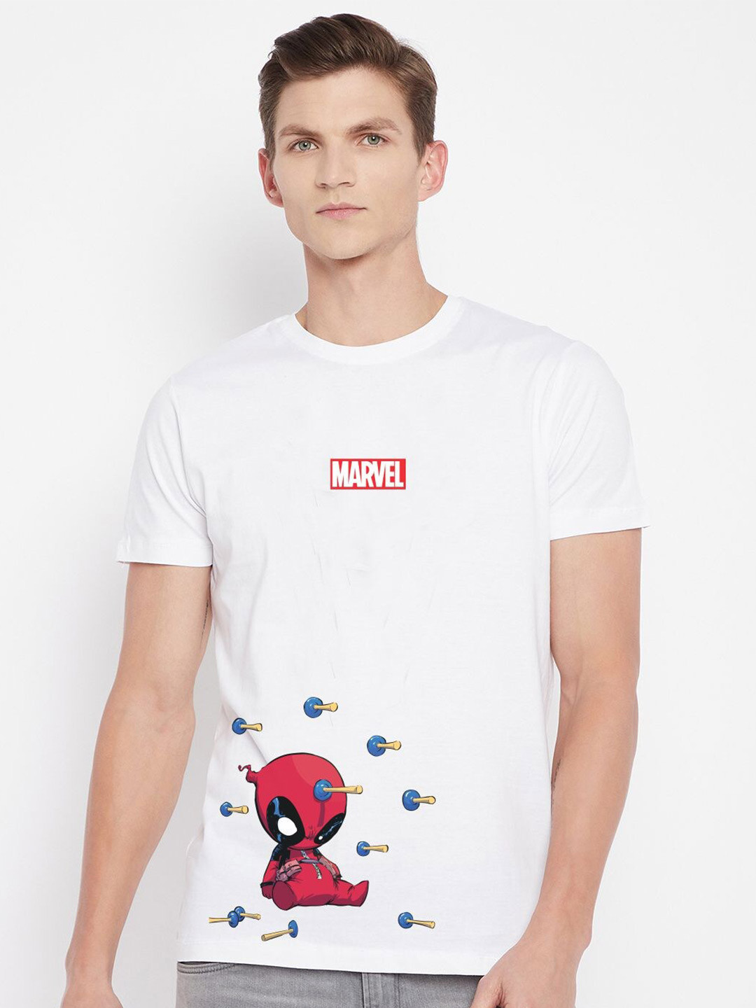 Kook N Keech Marvel Men White Spider-Man Printed T-shirt