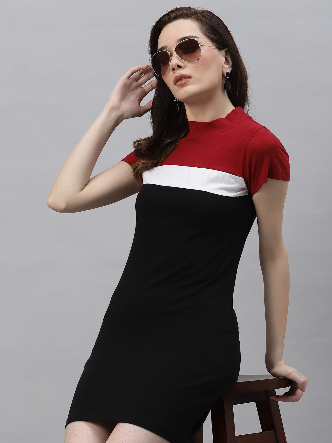 Rigo Women Black Colourblocked T-shirt Dress