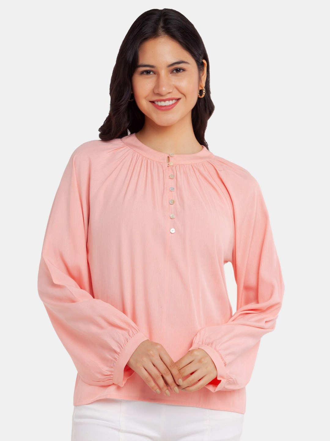 Zink London Women Pink Solid Viscose Rayon Top
