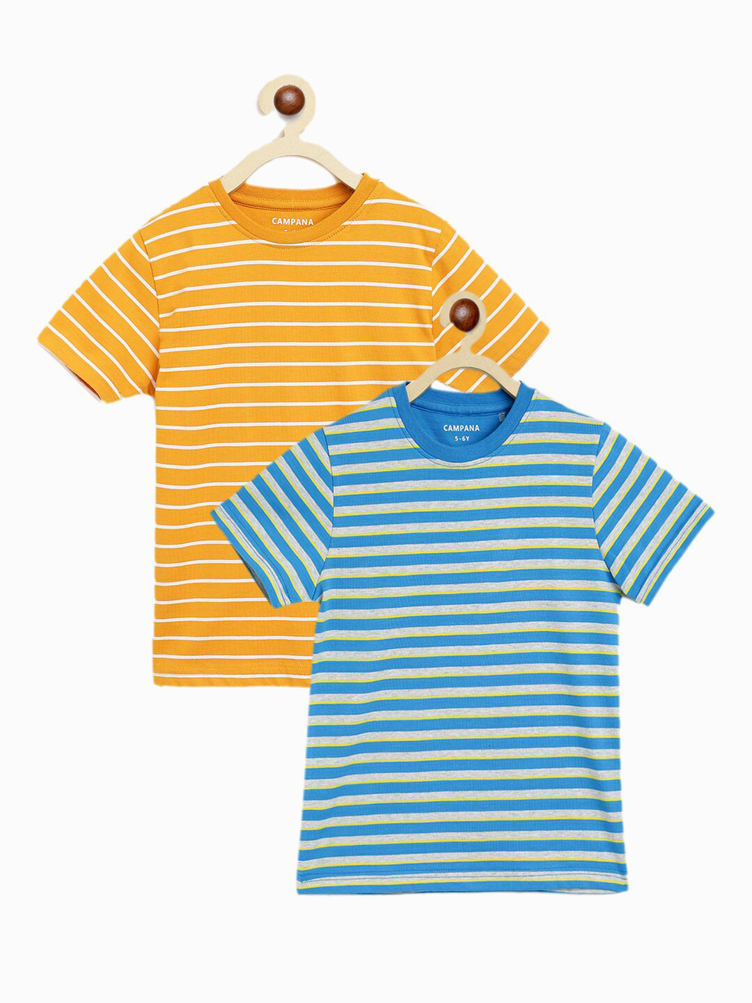 Campana Boys Blue and Yellow Pack of 2 Striped T-shirt