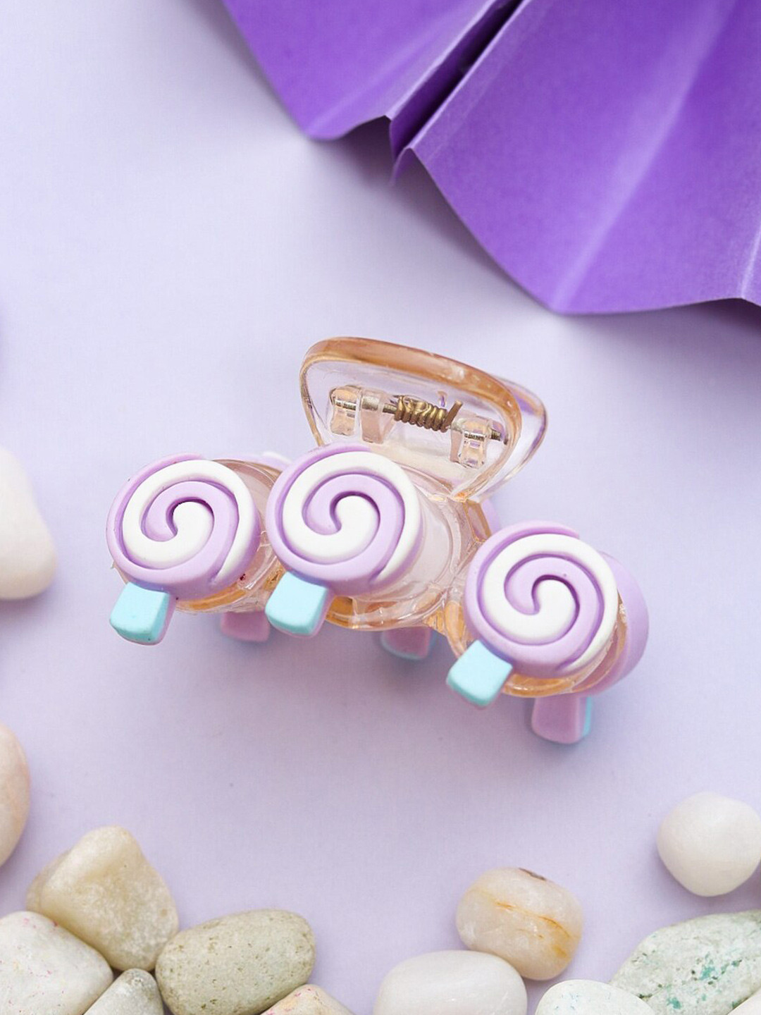 Yellow Bee Girls Purple & White Claw Clip