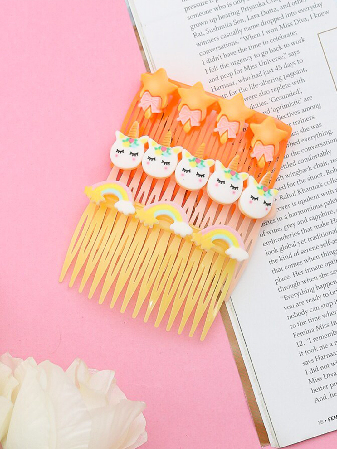 Yellow Bee Girls Orange & White Pack of 3 Comb Pin