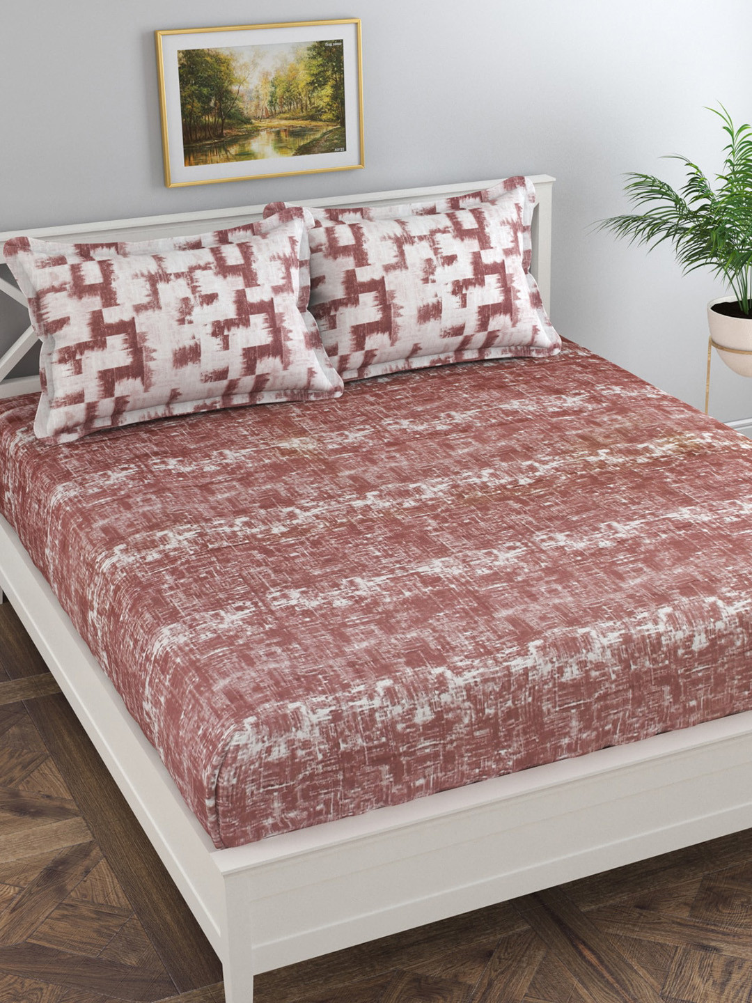 Florida Brown & Grey 300 TC King Bedsheet with 2 Pillow Covers