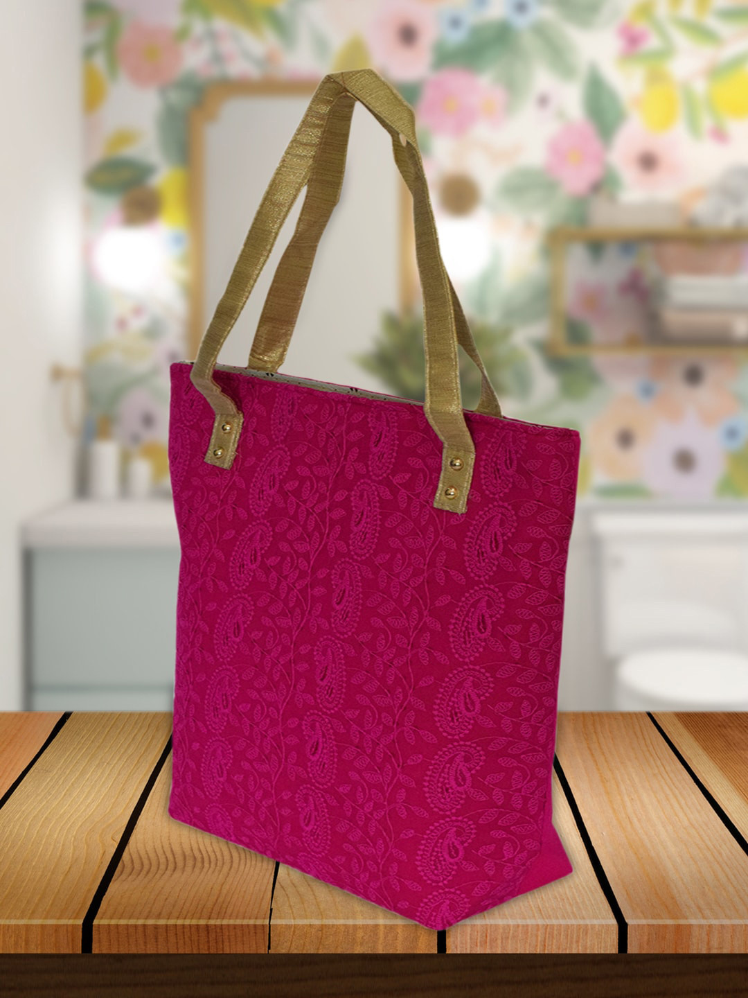 Kuber Industries Pink Set Of 2 Ethnic Motifs Oversized Shopper Shoulder Bag