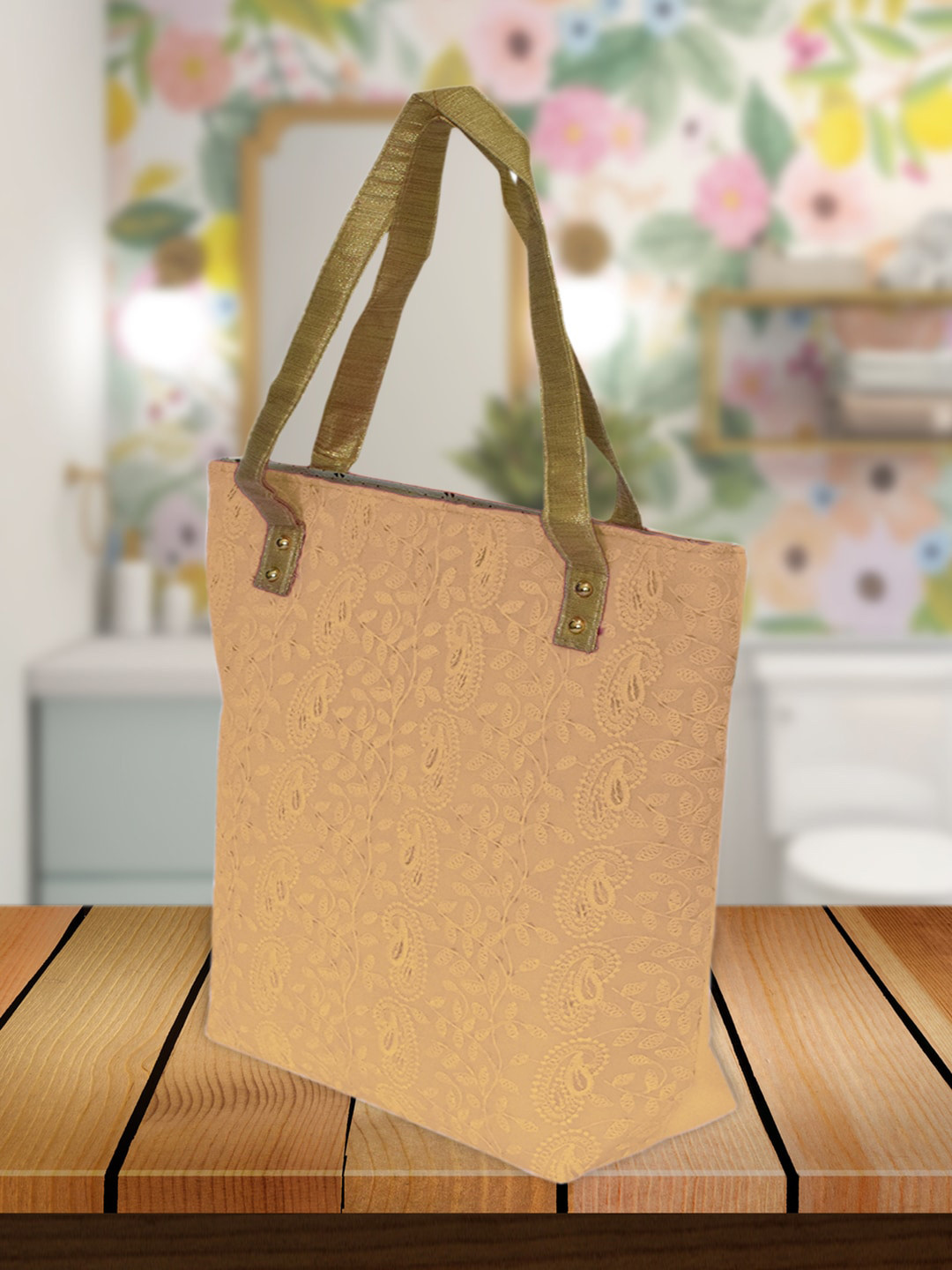 Kuber Industries Women Cream-Coloured Textured Shopper Tote Bag