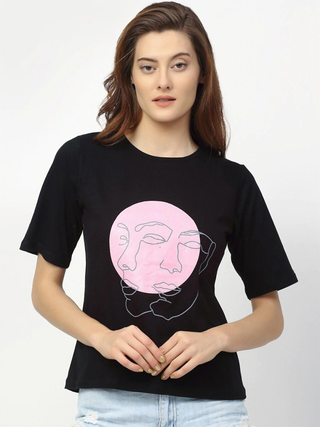 Rigo Black & Pink Print Bohemian Top