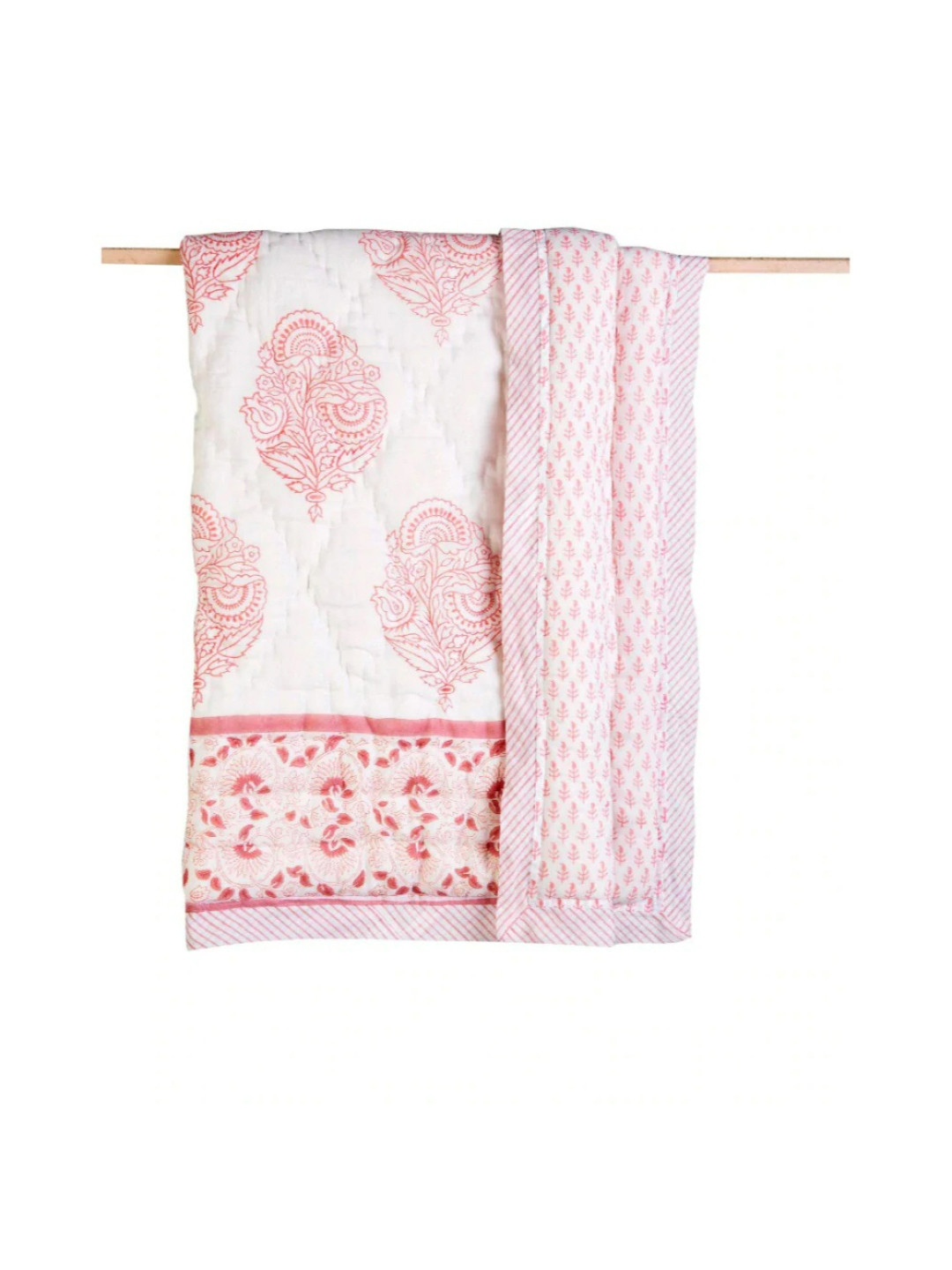 Malabar Baby White & Pink Ethnic Motifs Summer Single Bed Quilt