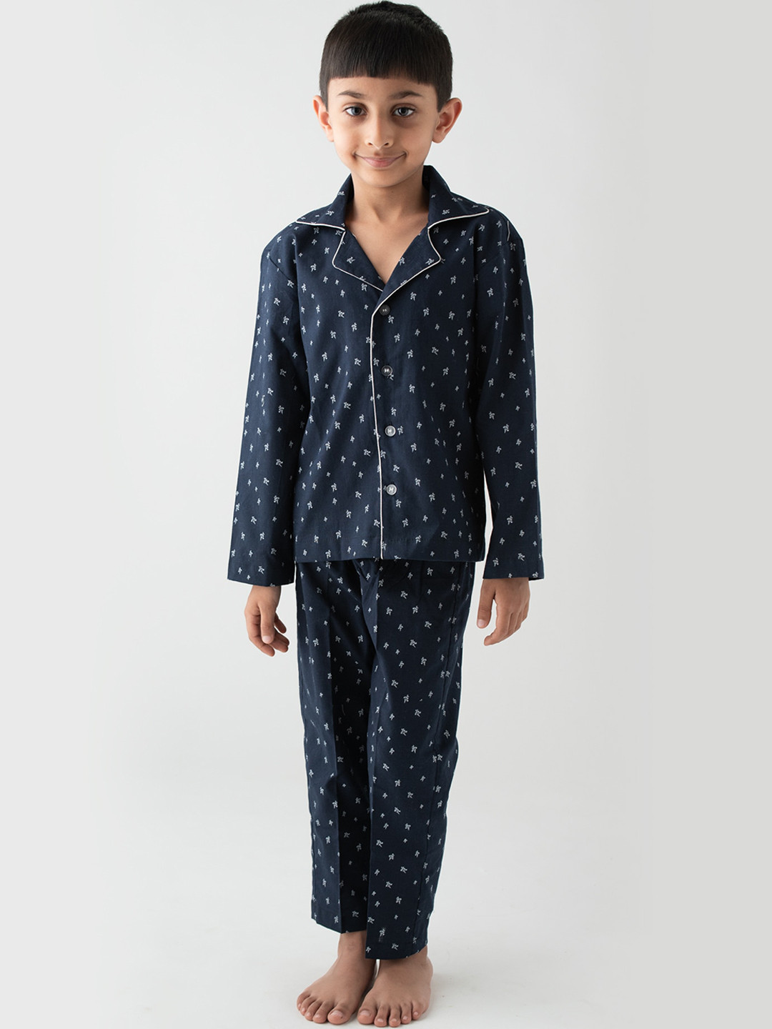 Little Musketeer Boys Navy Blue & White Printed Night suit