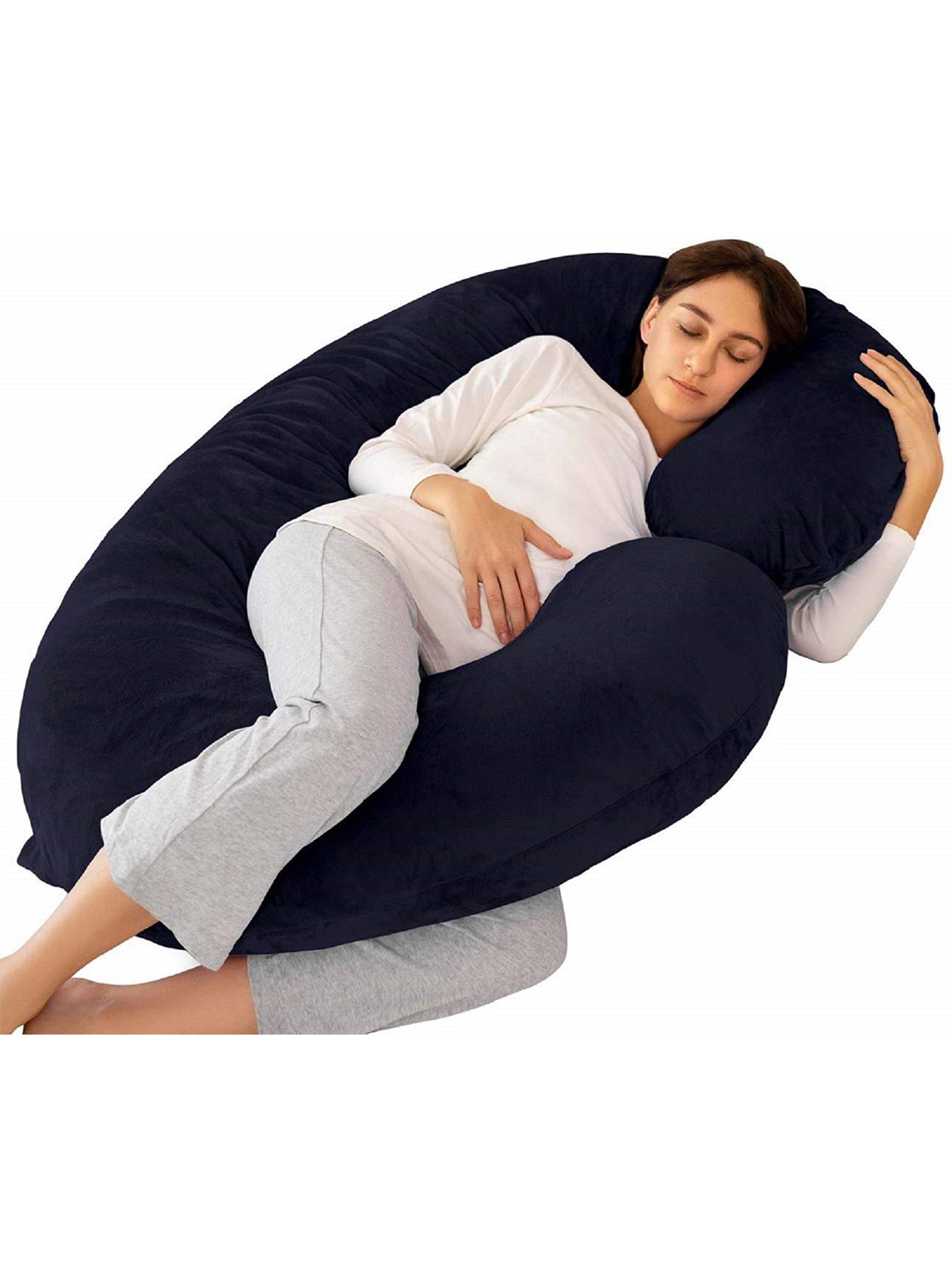 Pum Pum Hollow Fiber Black Solid Faux Velvet Medium Fibre Maternity Pillow-139 x 71 cm