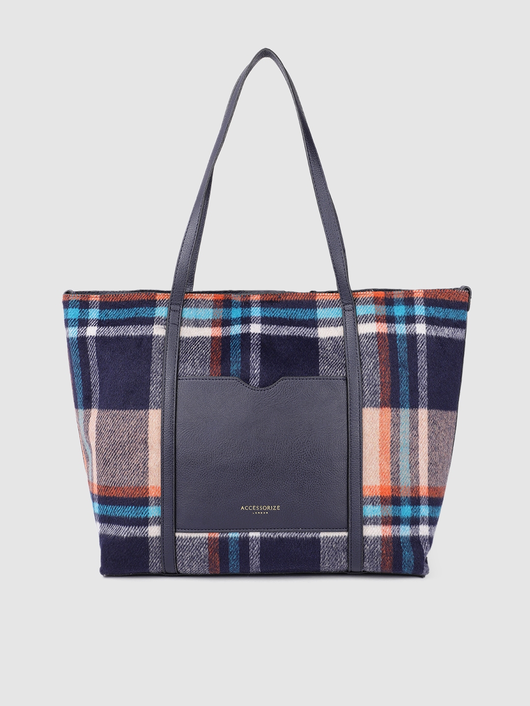 Buy Accessorize Women Blue Checked Printed Structured Tote Bag Handbags for Women 18606886 Myntra