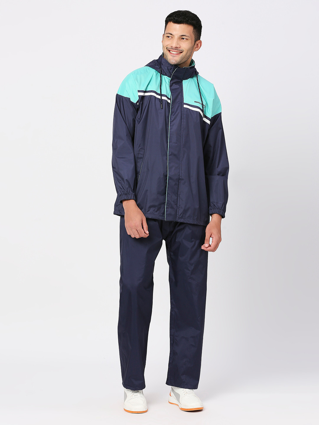 Zeel Men Navy Blue & Green Solid Rain Suit