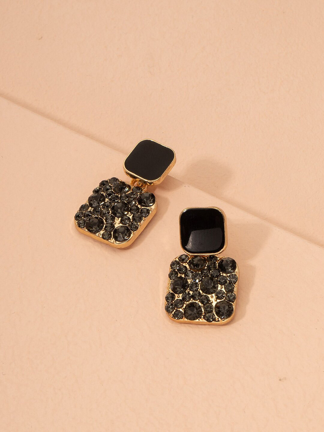 Young & Forever Women Black Square Drop Earrings