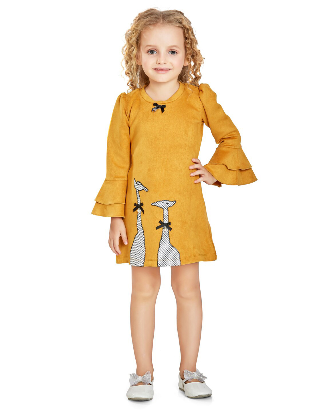 Peppermint Mustard Yellow Embroidered Applique Dress