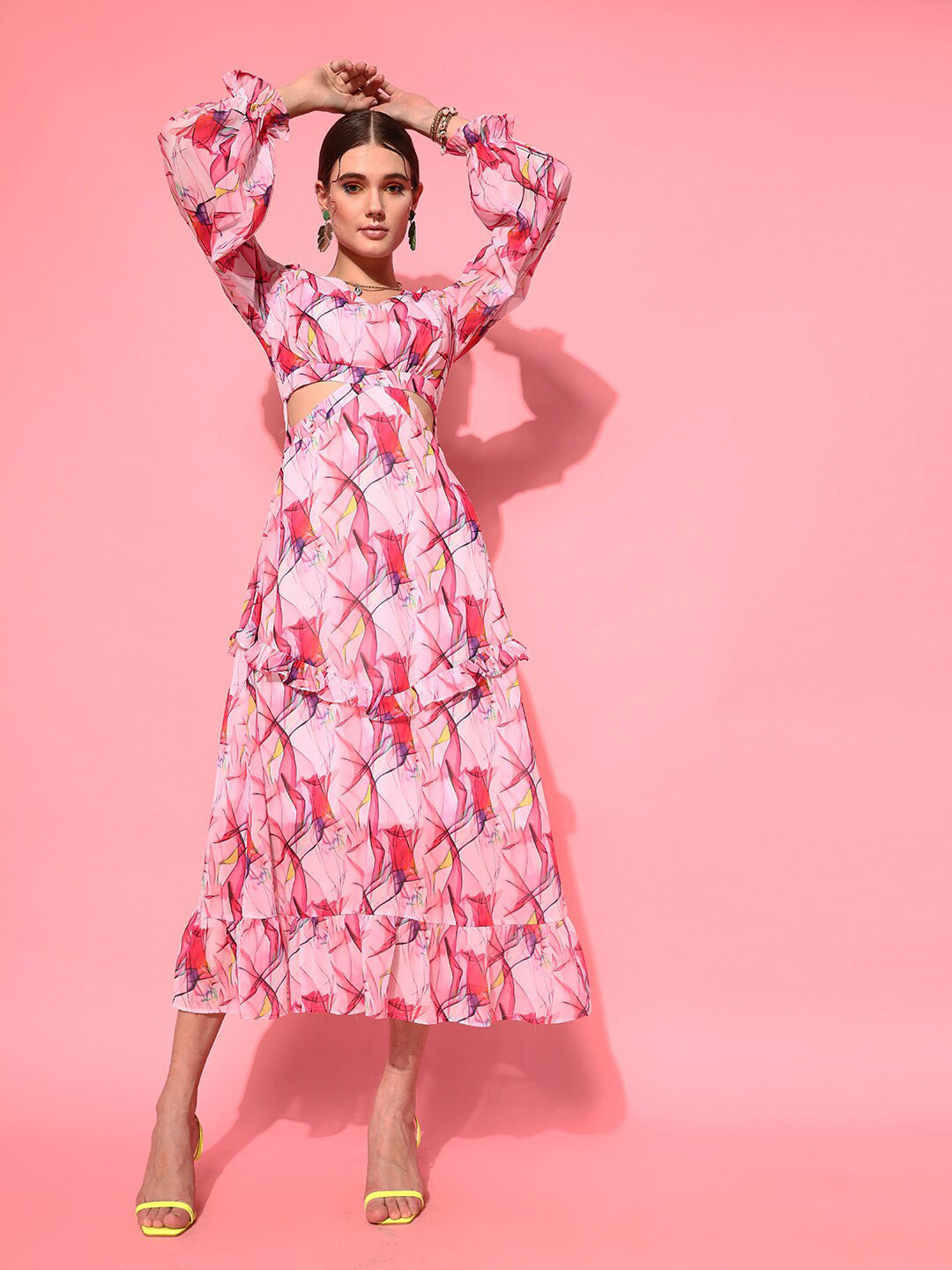STREET 9 Pink Floral Georgette Sheath Maxi Dress