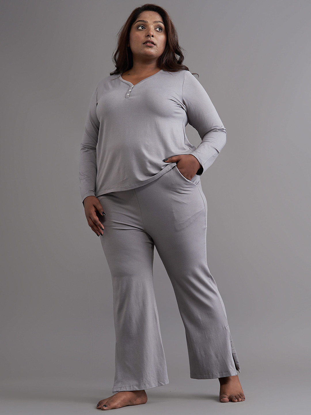 SPIRIT ANIMAL Women Plus Size Grey Solid Lounge Pants