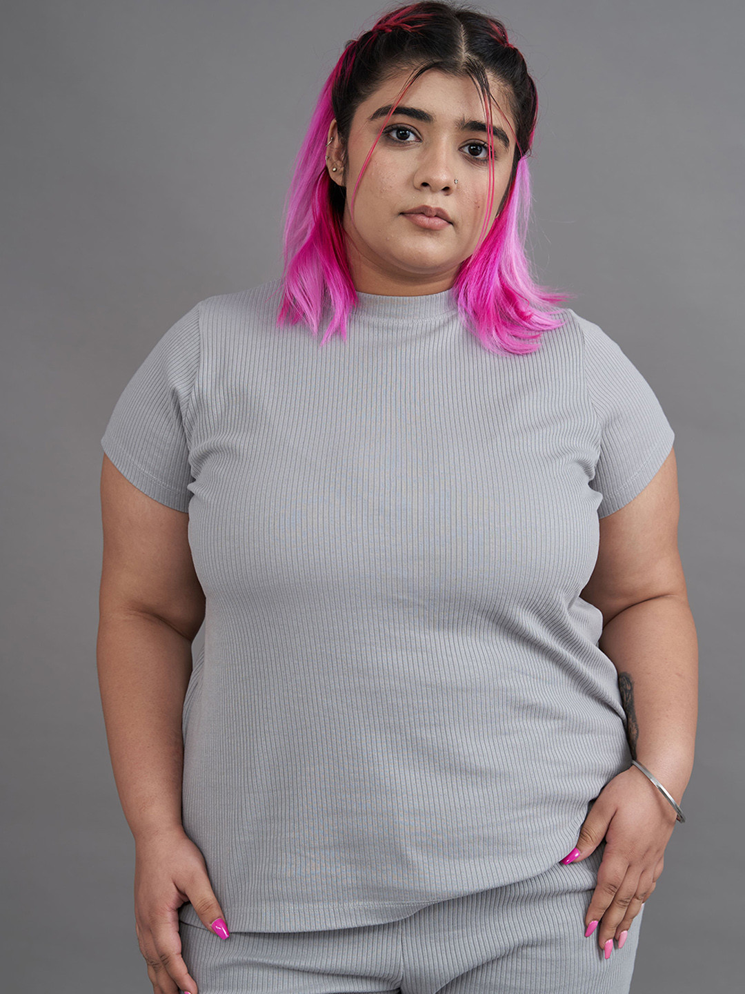 SPIRIT ANIMAL Women Plus Size Grey Solid Lounge T-Shirt