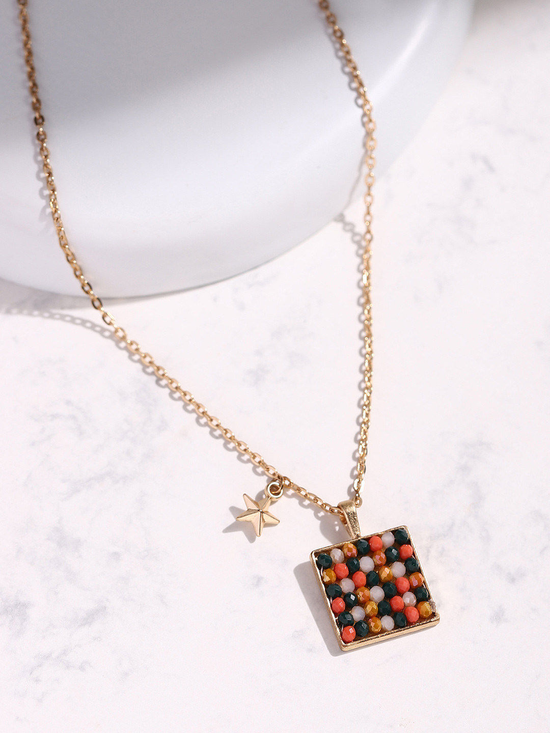 DEEBACO Green & Gold-Toned Rose Gold-Plated Necklace