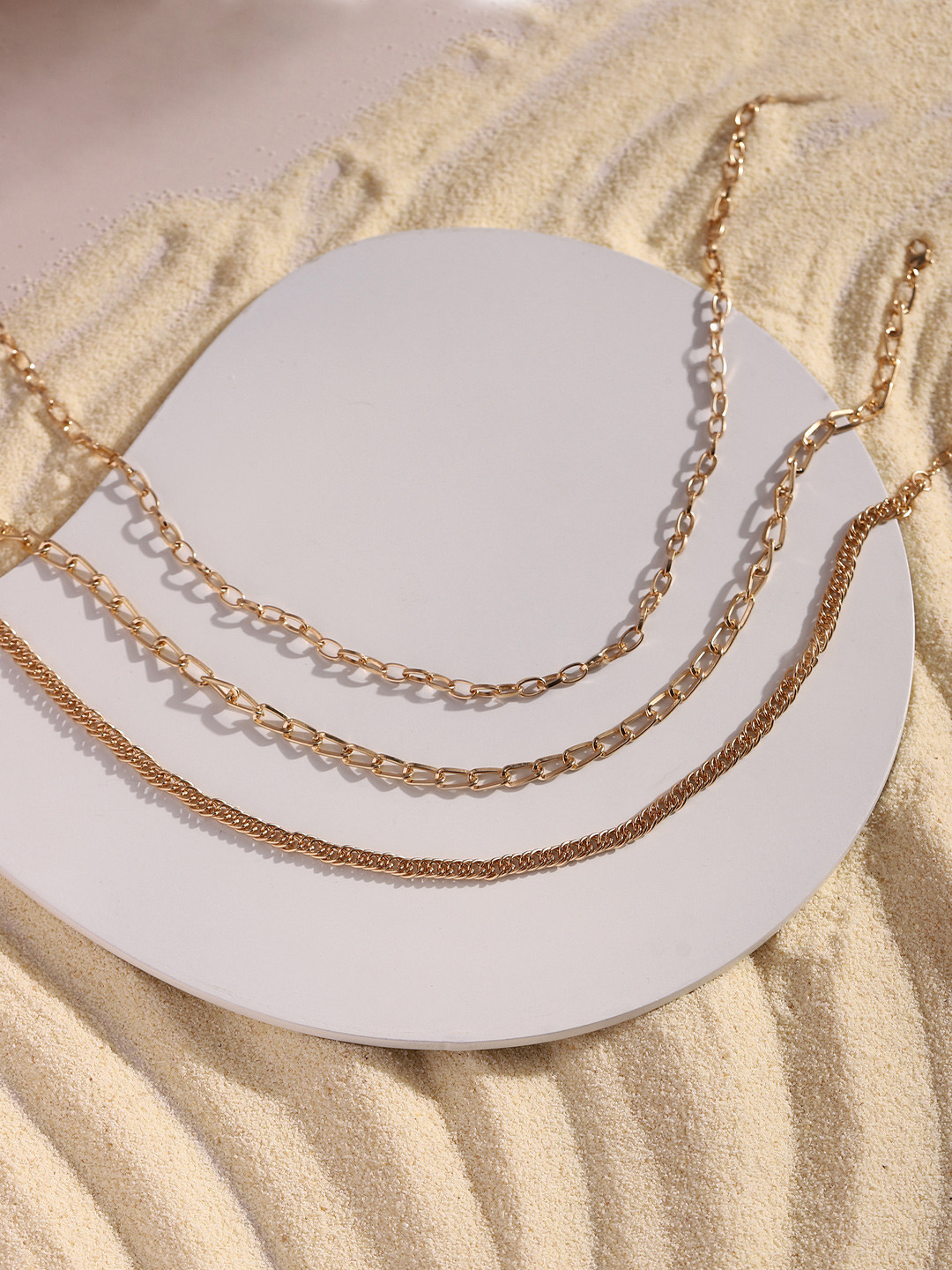 DEEBACO Men Rose Gold-Plated Layered Necklace Chain