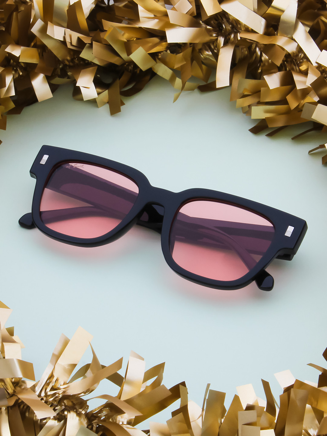 Ted Smith Unisex Black-Pink Aesthetic Wayfarer Sunglasses With UV Protected Lens