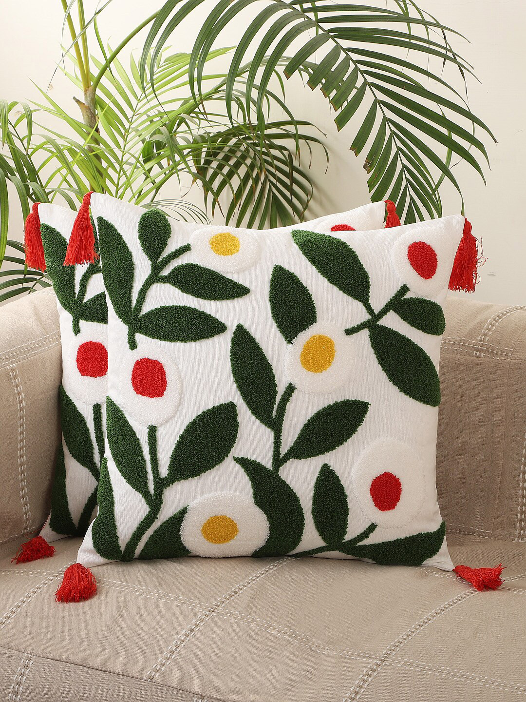 Jamio Firati Multicolor Aari Embroidery Set of 2 Square Cushion Covers