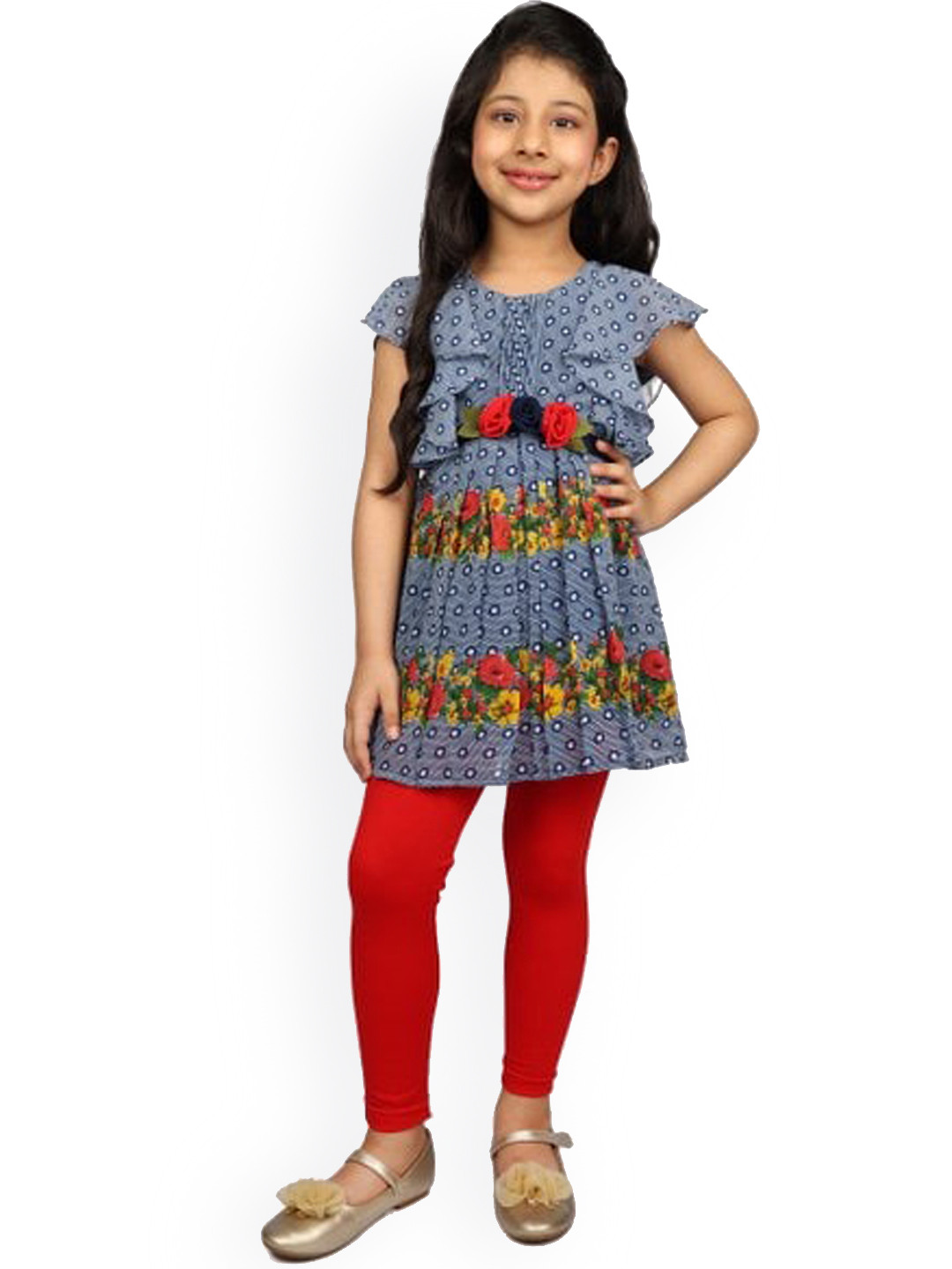 Peppermint Girls Blue & Red Printed Tunic with Leggings